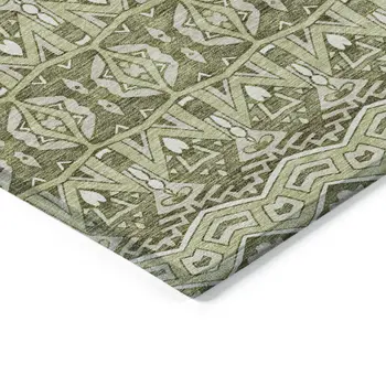 10' X 14' Artichoke Green Gray And Ivory Moroccan Washable Indoor Outdoor Area Rug