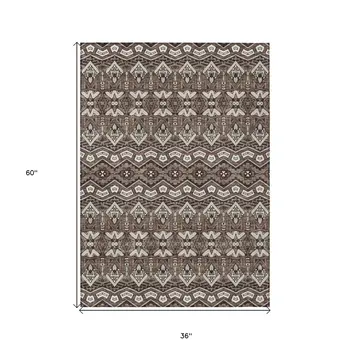3' X 5' Brown Green And Ivory Moroccan Washable Indoor Outdoor Area Rug