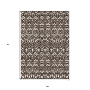 5' X 8' Brown Green And Ivory Moroccan Washable Indoor Outdoor Area Rug