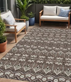5' X 8' Brown Green And Ivory Moroccan Washable Indoor Outdoor Area Rug