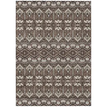 5' X 8' Brown Green And Ivory Moroccan Washable Indoor Outdoor Area Rug
