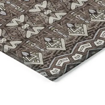 5' X 8' Brown Green And Ivory Moroccan Washable Indoor Outdoor Area Rug