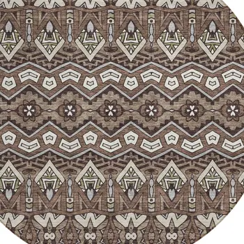 8' Brown Green And Ivory Round Moroccan Washable Indoor Outdoor Area Rug