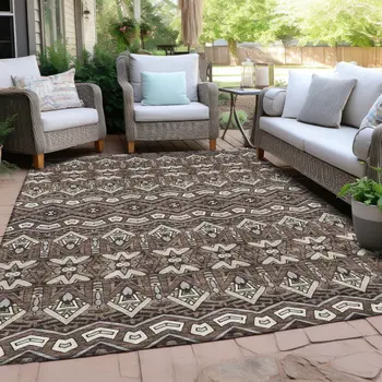 8' X 10' Brown Green And Ivory Moroccan Washable Indoor Outdoor Area Rug