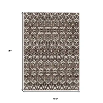 9' X 12' Brown Green And Ivory Moroccan Washable Indoor Outdoor Area Rug