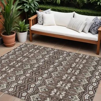 9' X 12' Brown Green And Ivory Moroccan Washable Indoor Outdoor Area Rug