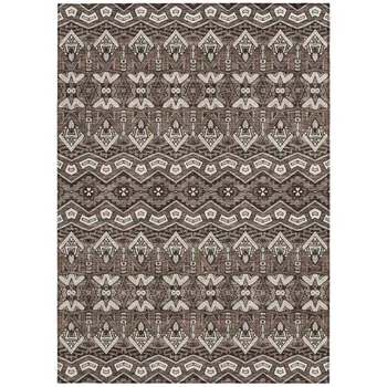 10' X 14' Brown Green And Ivory Moroccan Washable Indoor Outdoor Area Rug