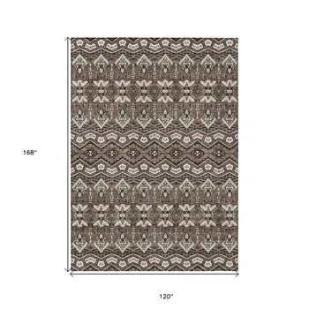 10' X 14' Brown Green And Ivory Moroccan Washable Indoor Outdoor Area Rug
