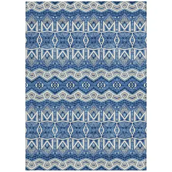 3' X 5' Blue Gray And Ivory Moroccan Washable Indoor Outdoor Area Rug