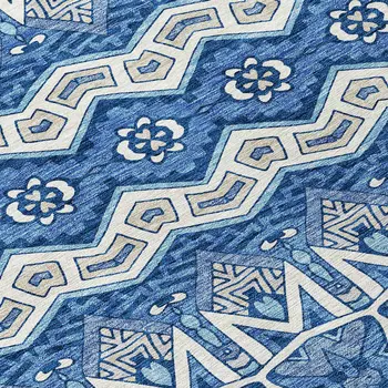 8' Blue Gray And Ivory Round Moroccan Washable Indoor Outdoor Area Rug