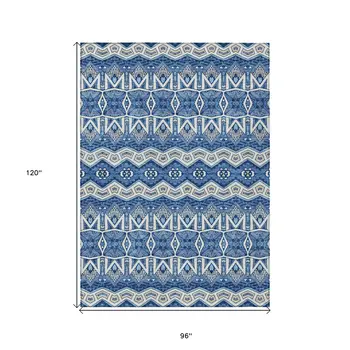 8' X 10' Blue Gray And Ivory Moroccan Washable Indoor Outdoor Area Rug