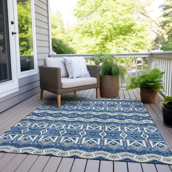 8' X 10' Blue Gray And Ivory Moroccan Washable Indoor Outdoor Area Rug