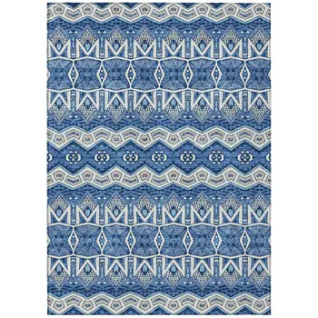 8' X 10' Blue Gray And Ivory Moroccan Washable Indoor Outdoor Area Rug