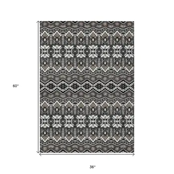 3' X 5' Charcoal Brown And Ivory Moroccan Washable Indoor Outdoor Area Rug