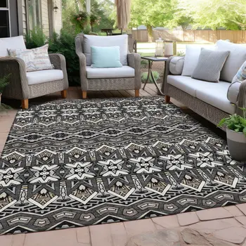 3' X 5' Charcoal Brown And Ivory Moroccan Washable Indoor Outdoor Area Rug