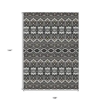 9' X 12' Charcoal Brown And Ivory Moroccan Washable Indoor Outdoor Area Rug