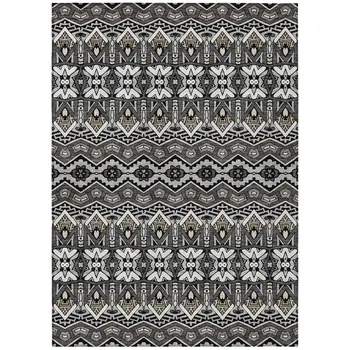 9' X 12' Charcoal Brown And Ivory Moroccan Washable Indoor Outdoor Area Rug