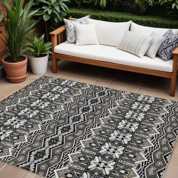 10' X 14' Charcoal Brown And Ivory Moroccan Washable Indoor Outdoor Area Rug