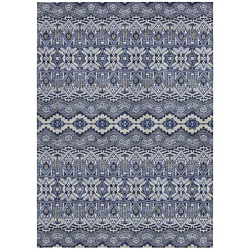 3' X 5' Denim Blue And Ivory Moroccan Washable Indoor Outdoor Area Rug