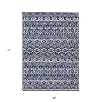 3' X 5' Denim Blue And Ivory Moroccan Washable Indoor Outdoor Area Rug