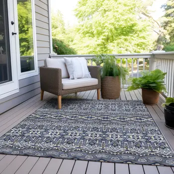 3' X 5' Denim Blue And Ivory Moroccan Washable Indoor Outdoor Area Rug