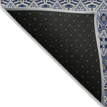 3' X 5' Denim Blue And Ivory Moroccan Washable Indoor Outdoor Area Rug