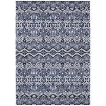 5' X 8' Denim Blue And Ivory Moroccan Washable Indoor Outdoor Area Rug