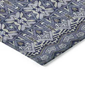 5' X 8' Denim Blue And Ivory Moroccan Washable Indoor Outdoor Area Rug