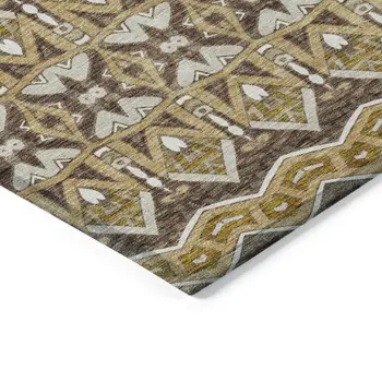 3' X 5' Gold Brown And Beige Moroccan Washable Indoor Outdoor Area Rug