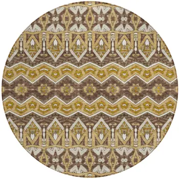 8' Gold Brown And Beige Round Moroccan Washable Indoor Outdoor Area Rug