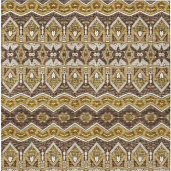 9' X 12' Gold Brown And Beige Moroccan Washable Indoor Outdoor Area Rug