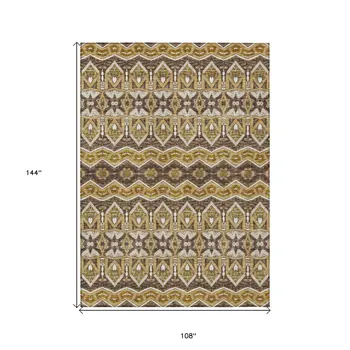 9' X 12' Gold Brown And Beige Moroccan Washable Indoor Outdoor Area Rug