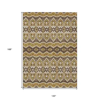 10' X 14' Gold Brown And Beige Moroccan Washable Indoor Outdoor Area Rug