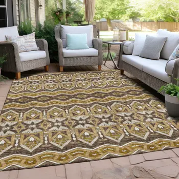 10' X 14' Gold Brown And Beige Moroccan Washable Indoor Outdoor Area Rug