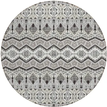 8' Gray Brown And Ivory Round Moroccan Washable Indoor Outdoor Area Rug