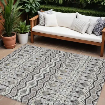 8' X 10' Gray Brown And Ivory Moroccan Washable Indoor Outdoor Area Rug