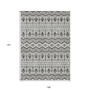 9' X 12' Gray Brown And Ivory Moroccan Washable Indoor Outdoor Area Rug
