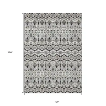 10' X 14' Gray Brown And Ivory Moroccan Washable Indoor Outdoor Area Rug