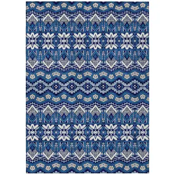3' X 5' Navy Blue And Ivory Moroccan Washable Indoor Outdoor Area Rug