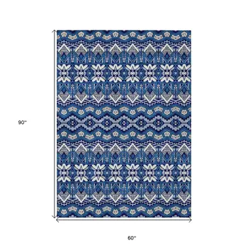5' X 8' Navy Blue And Ivory Moroccan Washable Indoor Outdoor Area Rug