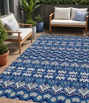 5' X 8' Navy Blue And Ivory Moroccan Washable Indoor Outdoor Area Rug