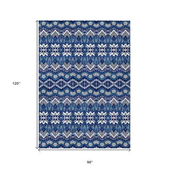 8' X 10' Navy Blue And Ivory Moroccan Washable Indoor Outdoor Area Rug