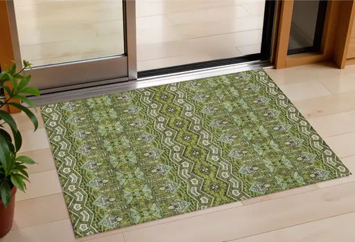 3' X 5' Olive Green Purple And Ivory Moroccan Washable Indoor Outdoor Area Rug