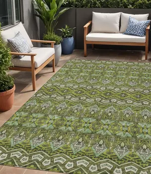 5' X 8' Olive Green Purple And Ivory Moroccan Washable Indoor Outdoor Area Rug