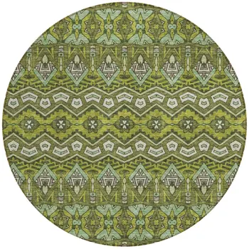 8' Olive Green Purple And Ivory Round Moroccan Washable Indoor Outdoor Area Rug