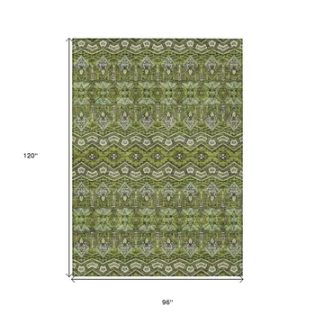 8' X 10' Olive Green Purple And Ivory Moroccan Washable Indoor Outdoor Area Rug