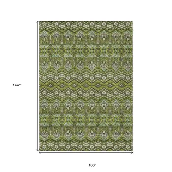 9' X 12' Olive Green Purple And Ivory Moroccan Washable Indoor Outdoor Area Rug
