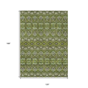 10' X 14' Olive Green Purple And Ivory Moroccan Washable Indoor Outdoor Area Rug