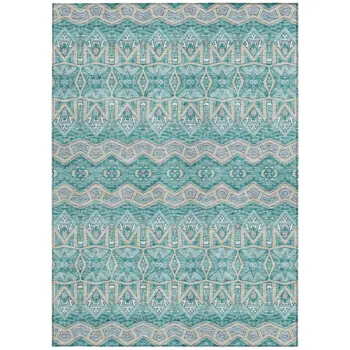 3' X 5' Teal Blue Purple And Gray Moroccan Washable Indoor Outdoor Area Rug