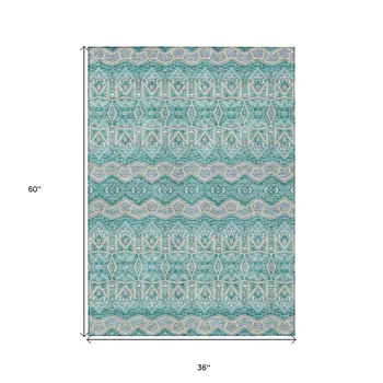 3' X 5' Teal Blue Purple And Gray Moroccan Washable Indoor Outdoor Area Rug